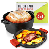 Modern Innovations 5QT Dutch oven front view showing sturdy handles and lid benefit: durable cooking