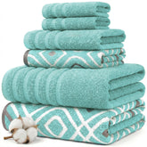 Modern Threads front view of full 6-piece set showing aqua color and coordinated look