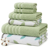 Modern Threads front view of sage green towel set showing coordinated pieces and benefit of cohesive styling