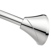 Moen curved rod front view showing chrome sleek look and extra shower space