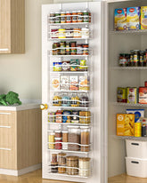 Moforoco front view of white 9-tier over-the-door pantry organizer showing space-saving benefit