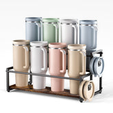 MOJOHAND front view of natural wood rack showing neat bottle organization benefit