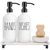 MOMEEMO front view of white soap dispenser set showing neat countertop organization