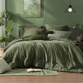 Monbix full comforter set front view showing complete olive bedding, adds cohesive bedroom style