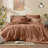 Monbix front view of queen comforter set showing full bed and coordinated look for instant makeover