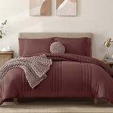 Monbix front view of dark red queen comforter set showing clean styling and warmth