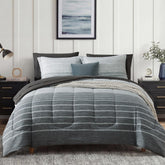 Monbix comforter front view showing striped design and cozy appeal