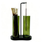 Moocervi front view of green glass holder showing tidy ash containment