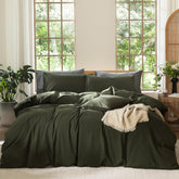 MooMee duvet cover front view shows olive green color and neat finish