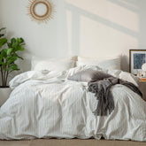 MooMee front view of striped duvet cover set shows clean resort-style appeal