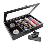 Mooncraftlogy front view closed wooden display case showing classic finish and clear lid, ideal for presentation