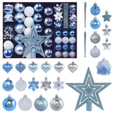 MoonXmas front view of blue and silver ornament set showing full contents and advantage of completeness