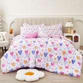 Mooreeke comforter front view showing heart print and cozy look