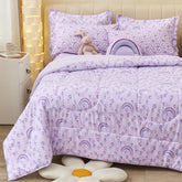 Mooreeke front view comforter with love and rainbow print showing playful design and cozy look