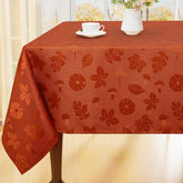 Moosfor terracotta tablecloth front view showing pattern and color, enhances fall tables