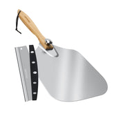 Mooues front view of 14-inch aluminum peel showing full blade and wooden handle benefit easy transfers