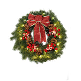MorTime wreath front view showing full decoration and welcoming glow