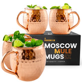 Moscow-Mix front view showing four polished copper mugs, elegant presentation benefit