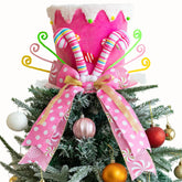 MOSHAKALA front view of pink candy cane tree topper showing festive shape and charm