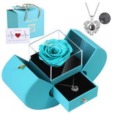 moshen apple-shaped box front view showing preserved rose and clear lid benefit: elegant display