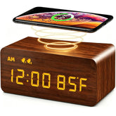 MOSITO front view wooden alarm clock showing tidy bedside design and reliability