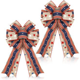 Moucuny bow on front door wreath showing bold patriotic welcome