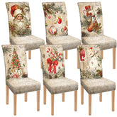Moukeren front view of six holiday chair covers showing varied vintage designs and festive appeal