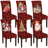 Moukeren front view of six plaid chair covers showing pack and patterns, decorative appeal