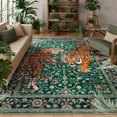 Moynesa front view of green tiger rug showing full pattern and size benefit