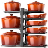 MUDEELA front view under-cabinet organizer showing tidy cookware storage and quick access