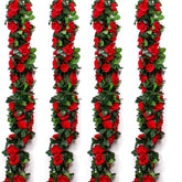 Musdoney front view of four red rose garlands for instant decor