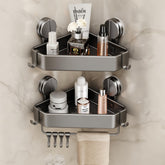 Mustorn front view of corner caddy showing modern storage benefit