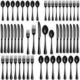 MUTNITT front view of full 40-piece black flatware set showcasing complete service