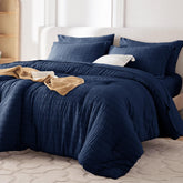 MUXHOMO front view of navy comforter set showing coordinated pieces and neat styling