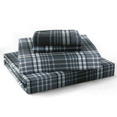 MUXHOMO front view of black white plaid sheets showing neat fit and style