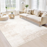 MXSANYOO front view of beige 5x7 rug showing abstract stripe and room styling benefit
