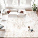 MXSANYOO front view of beige vintage medallion rug showing full pattern and color