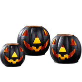 MYMOON HOME front view of three metal pumpkins showing cohesive porch styling and curb appeal