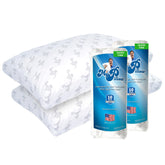 MyPillow front view of queen pair showing firm profile and tidy packaging benefit