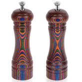 MYRAINBOW front view of grinder pair showing elegant chess design and colorful finish for table appeal