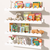 MZJZBN front view of four white scalloped shelves showing neat storage