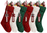 Nackiy front view of three-color stockings showing coordinated holiday appeal