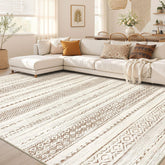 Nakagishi front view of brown boho rug showing pattern and warm tones for stylish floors