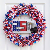 NanMeHeer wreath front view showing red white blue stars and bold curb appeal