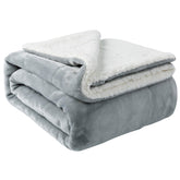 NANPIPER front view twin blanket showing full light grey coverage and cozy look