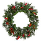 National Tree Company front view of 24in wintry pine wreath showing full shape and lights