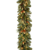 National Tree Company garland front view showing full 9ft length and lights enhancing decor