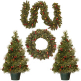 National Tree Company front view of set showing trees, wreath and garland providing instant holiday curb appeal