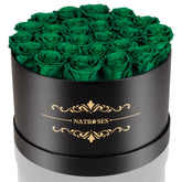 NATROSES front view black velvet box showing elegant presentation and long-lasting beauty