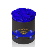 NATROSES royal blue box front view showing elegant gift presentation and lasting beauty